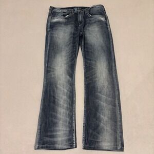 Buffalo David Bitton Driven Relaxed Straight Jeans Mens 34x32 Blue Whiskered